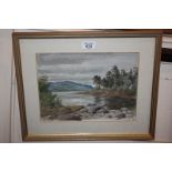 Attributed to Sir Frederick Stratten Russell, Scottish river landscape, mountains beyond,