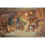 Fred Walmsley, interior view of a dining room in disarray, 'All for the love of a lady',