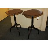 A pair of 19th century mahogany tripod tables, each with octagonal top on faceted baluster stem