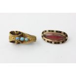 A George III gold and enamel mourning ring, and a 19th century gold and turquoise brooch (altered)