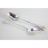 Two George III silver basting spoons with patterned handles with engraved initials, makers John