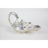 A Victorian silver Aladdin's lamp table lighter with bird head terminal, engraved decoration,