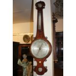 A George III mahogany cased banjo barometer with four silverised dials and opalescent detail, 102cm,