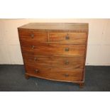 A 19th century mahogany crossbanded top bowfront chest of two short over three long drawers, on