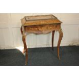 A gilt metal mounted marquetry inlaid jardiniere stand, with rectangular lid and metal lined