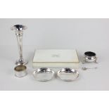 A George V silver cauldron salt, maker Goldsmiths & Silversmiths Co Ltd, London 1931, a pair of