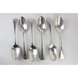 A set of four George III silver Old English pattern tablespoons, with beaded borders, engraved