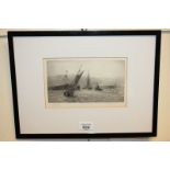 William Lionel Wyllie (1851-1931), shipping entering Dover, etching, signed in pencil, paper label