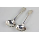 Two William IV silver fiddle pattern ladles, makers Charles Taylor & Son, Exeter 1835, and John