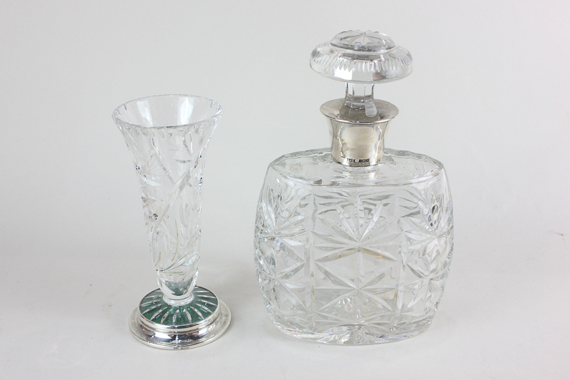 An Elizabeth II silver mounted cut glass decanter, maker S J Rose & Son, Birmingham 1987, together - Image 2 of 2