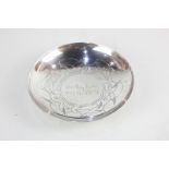 An Elizabeth II silver pedestal dish, maker Mappin & Webb, Sheffield 1963, etched with a design of