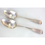 A pair of George III silver fiddle pattern tablespoons with engraved initialled terminals, maker WE,