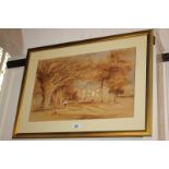 19th century school, figure before a country house amongst trees, possibly Holwell Hall,