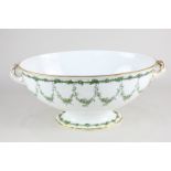 A Royal Crown Derby porcelain oval tureen decorated with green floral swags, 36cm wide