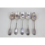 A George IV, William IV and three Victorian silver fiddle pattern tablespoons including one by