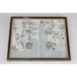 Owen & Bowen, a framed 18th century map illustrating the route from Dartmouth to Minehead, 18.5cm by