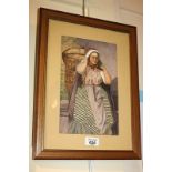20th century school, figure carrying a basket on her head, watercolour, indistinctly signed, 27cm by