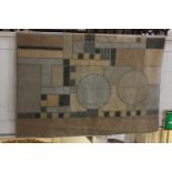 A Frank Lloyd Wright Coonley pattern modern rug, angular pattern, in muted browns and greys, 248cm