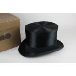 A G.A. Dunn & Co brushed silk black top hat, boxed