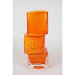 An orange glass vase in the style of Whitefriars Drunken Bricklayer, 20cm high