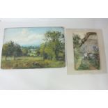 Helen Jackson (19th century), children on a country path beside a cottage, watercolour, signed and