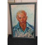 Vera Williams, portrait of a gentleman dressed in casual blue shirt, Judge John Williams, oil on