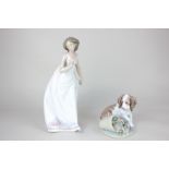 A Lladro Collectors' Society porcelain figure of a dog and fallen flowerpot, 10cm, and another