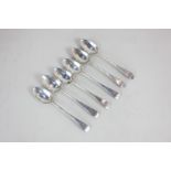 A set of six George III silver teaspoons, Old English pattern with engraved initials, maker