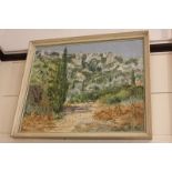 Constance Lee (20th century), Mediterranean landscape 'Hillside Track, Corfu', oil on board, signed,