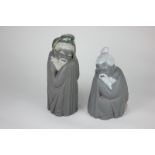 Two Lladro Oriental figures in dark matte, tallest 21cm