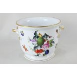 A Herend, Hungarian porcelain two handled jardiniere, with hand painted design of flowers, fruit and