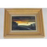 David Barber, landscape at sunset, oil on board, signed and dated 88, 9cm by 14cm