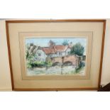 Ronald Newman, bridge leading to a country house, watercolour, signed and dated 1987, 18cm by 28cm