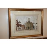 Gillian Duff, local interest, The Market Cross from North Street, Chichester, watercolour, signed