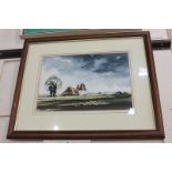 T Moore, view of an oast house amongst fields, watercolour, signed, 24.5cm by 35.5cm