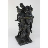 A classical bronze figure group of soldier carrying an old man, child standing behind, 56cm high