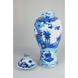 A Chinese blue and white porcelain jar and cover, baluster shape, decorated with figures in a