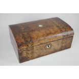 A Victorian inlaid walnut writing slope, domed top with inlaid banding, enclosing fitted interior