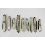 Six William IV and later silver and mother of pearl fruit knives, and three others