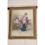 Elizabeth King, floral still life, 'Stocks', watercolour, signed, Aldridge Bros paper label verso,