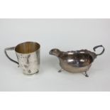 A George V silver christening mug with engraved initials, maker William Hutton, Sheffield 1927,