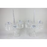 A pair of modern glass table lustres, two scroll branches with dishes and spear drops, central
