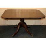 A Victorian mahogany breakfast table with crossbanded rectangular tilt-top, on turned baluster