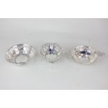 Three George V silver bonbon dishes, one by Synyer & Beddoes, Birmingham 1910, the second by