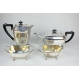 A silver plated four piece tea set of octagonal form