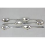 A set of six George VI silver coffee spoons with trefoil handles, Sheffield 1943