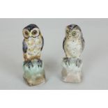 A pair of owl porcelain figures, one with blue anchor mark to base, 5.5cm high