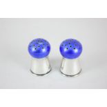 A pair of Norwegian silver and blue enamel peppers, maker Jacob Tostrup, Oslo, marked 925 S, 4cm