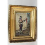 19th century Portuguese school, figure playing a guitar, oil on panel indistinctly signed *eorgue ?,
