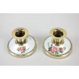 A pair of Norwegian silver gilt and enamelled dwarf candlesticks, maker Hroar Prydz, Osio, with rose